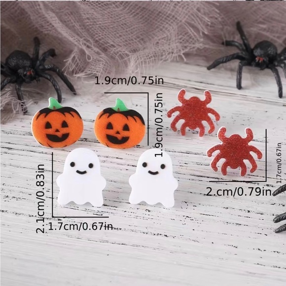 Set of 3 Halloween Earrings Spider Ghost Pumpkin Jack o Lantern - Picture 3 of 6